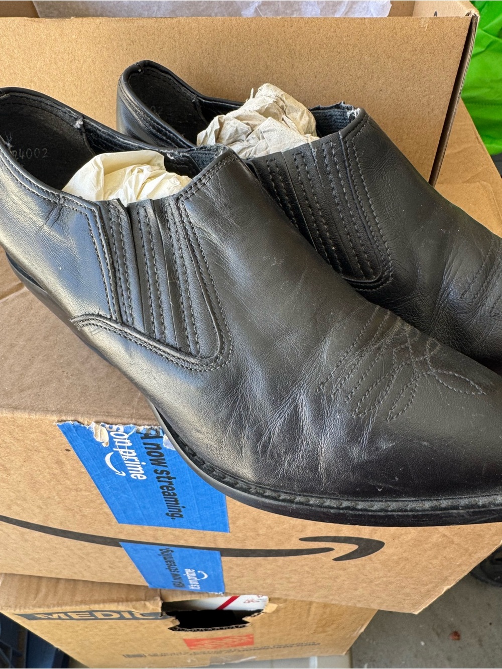 Vintage 90s. Zodiac Black Leather Slip-On Booties.
